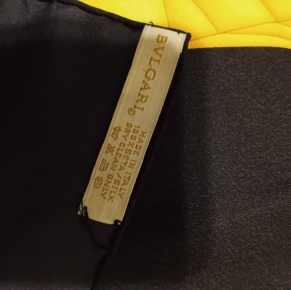 Bulgari Black Silk Scarf with Yellow Border and Multicolor Hot Air Balloons
